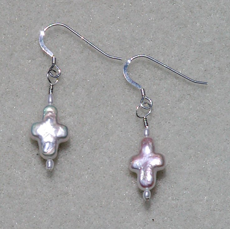 Pearl Cross Earrings